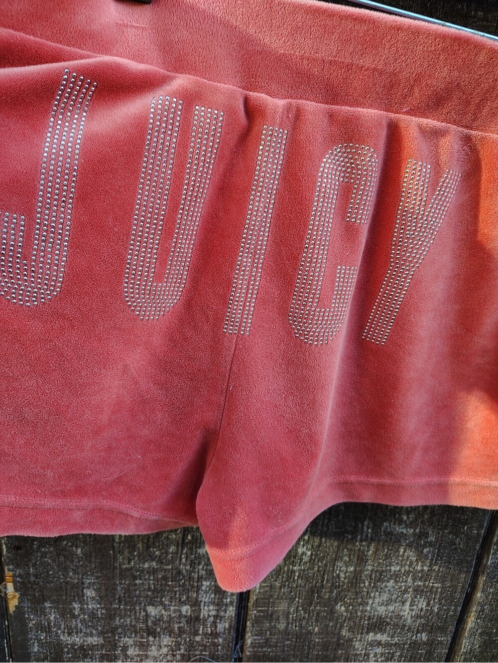 Juicy Couture Pink Velour Rhinestone Bling Y2K Style Shorts - Picture 6 of 11